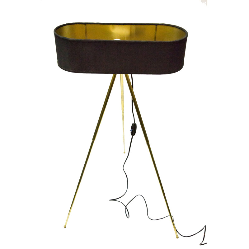 Brass tripod lamp with gold-black shade - 1970s