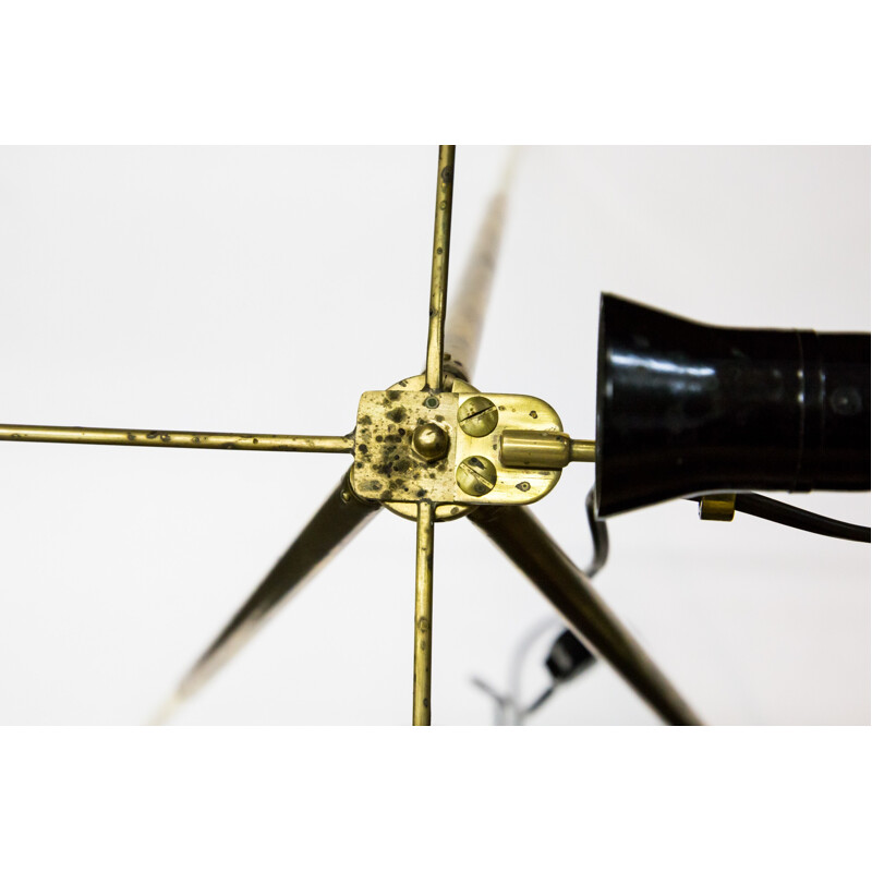 Brass tripod lamp with gold-black shade - 1970s