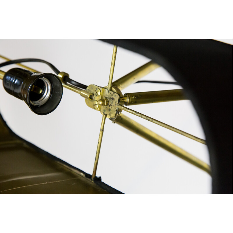 Brass tripod lamp with gold-black shade - 1970s