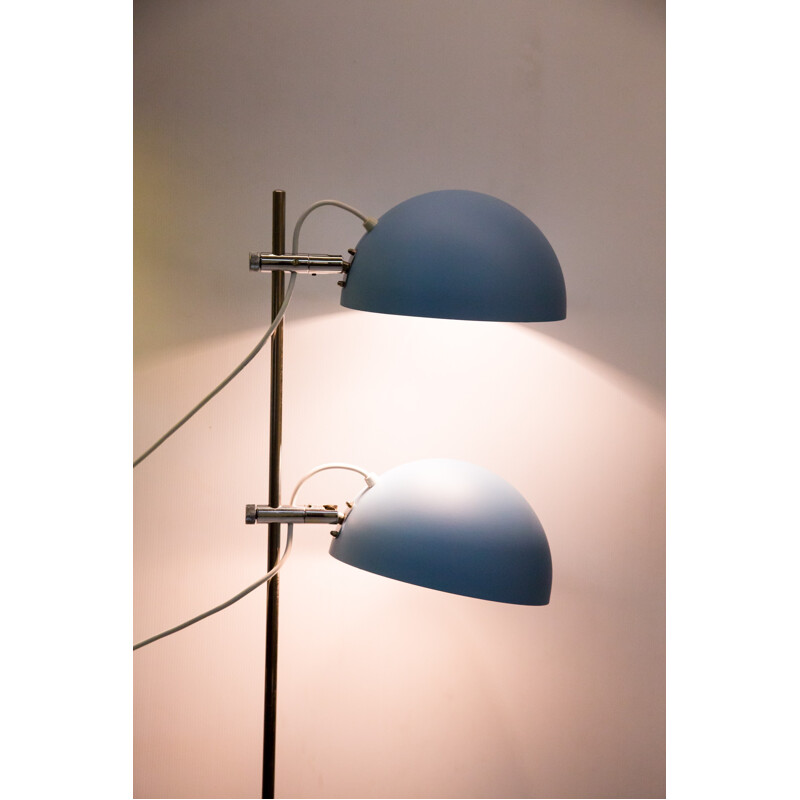 Lampe à poser à deux têtes de couleur bleu clair avec détails nickelés - 1960