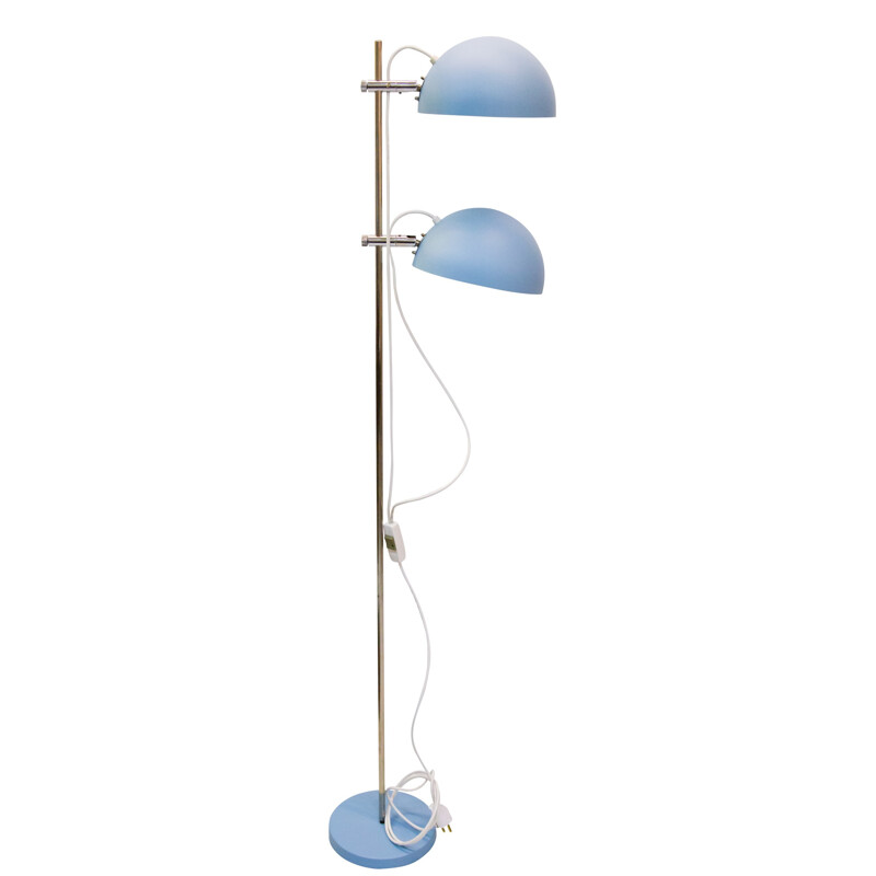 Two-headed standing lamp in light blue color with nickel plated details - 1960s