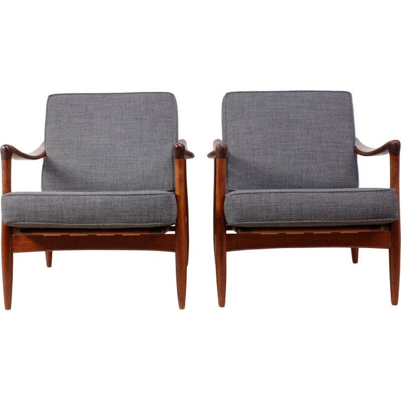 Pair of Danish grey teak armchairs - 1960s