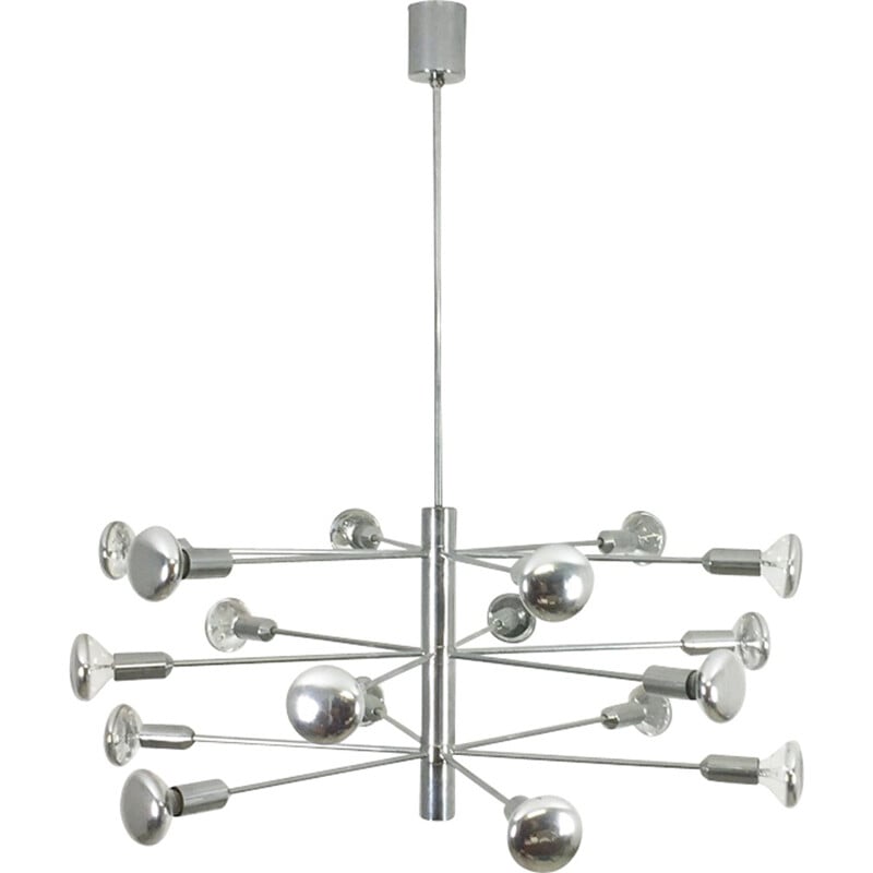 Suspensión sputnik cromada modernista vintage para Cosack Lights, Alemania 1960