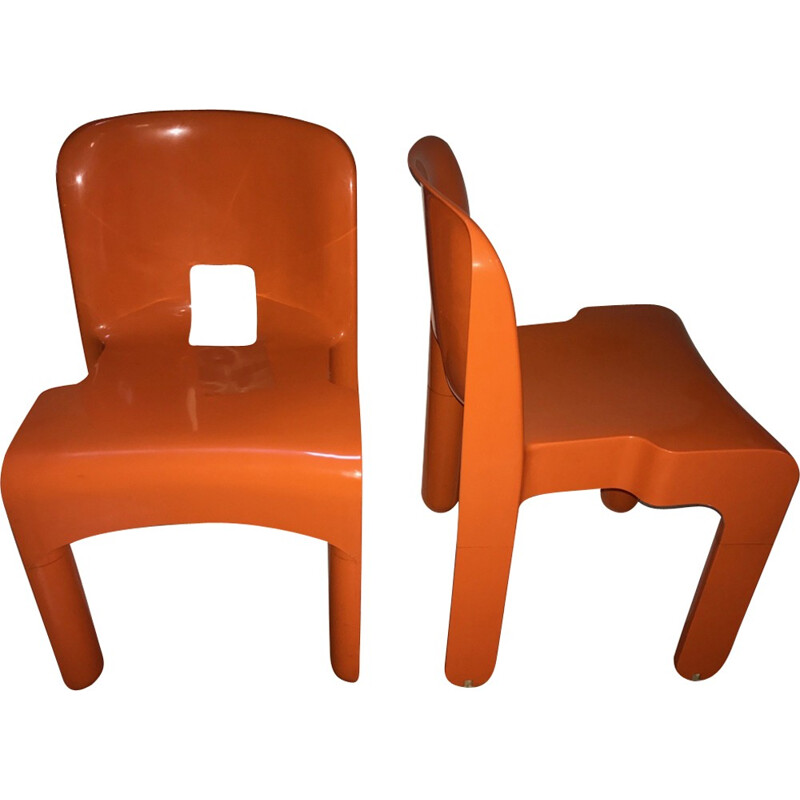 Pair of chairs in orange plastic for Kartell, Joe Colombo - 1970s