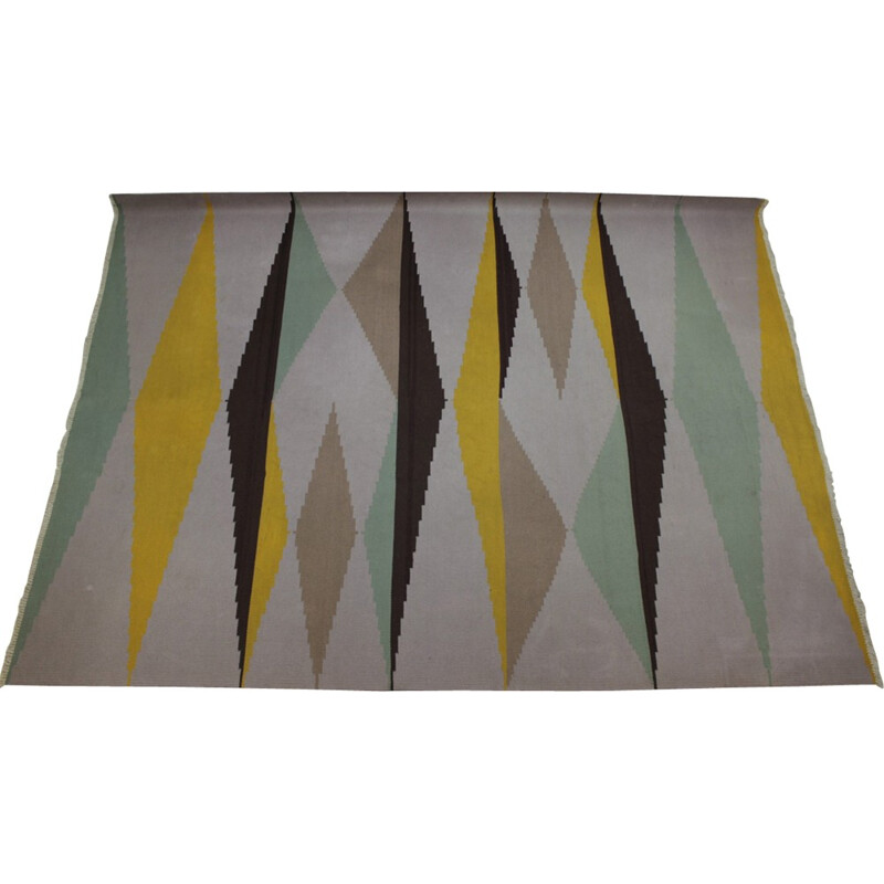 Vintage geometrisch modernistisch kelim tapijt van A.Kybal, 1960