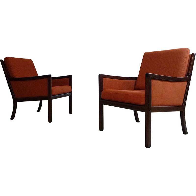 Pairs of vintage mahogany club chairs by Ole Wanscher for Poul Jeppesen, Denmark 1960