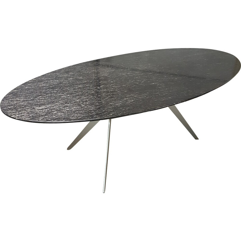 Vintage Ovale table in black marble with silver gray veining - 1980s