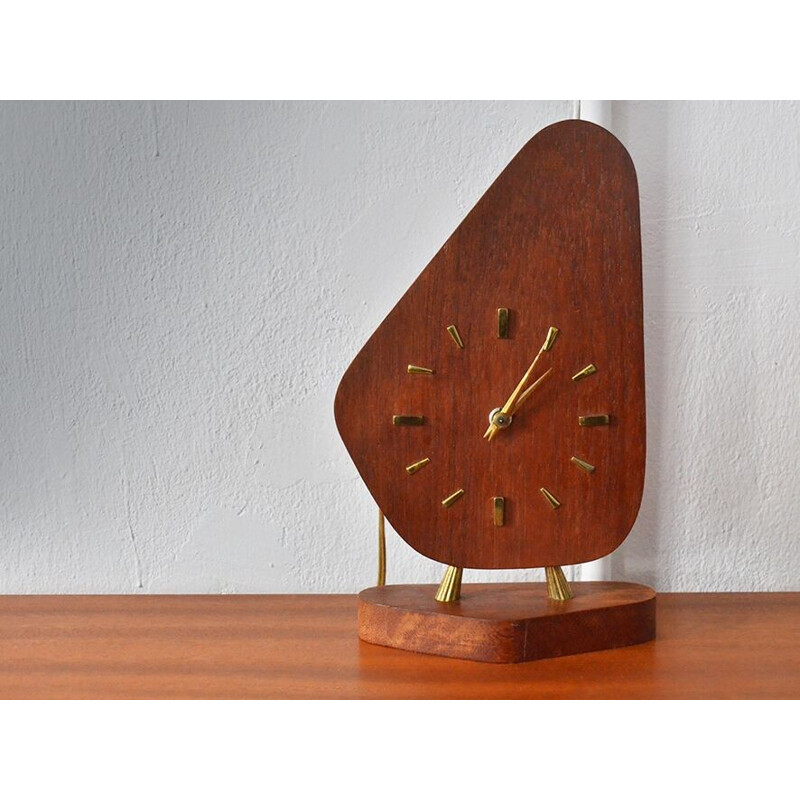 Horloge vintage en teck et métal - 1960