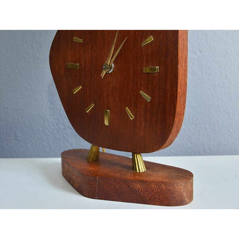 Horloge vintage en teck et métal - 1960