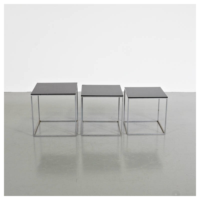 Vintage chrome-plated steel nesting tables PK71 by Poul Kjaerholm for E. Kold Christensen, 1960