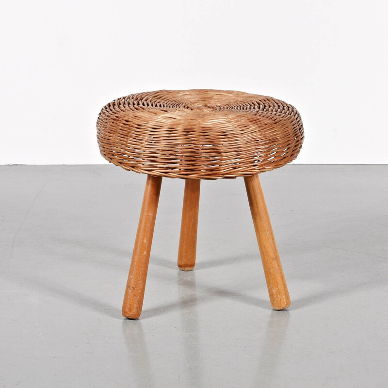 Tabouret en osier de Tony PAUL - 1950