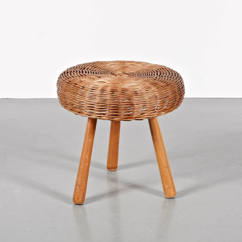 Tabouret en osier de Tony PAUL - 1950