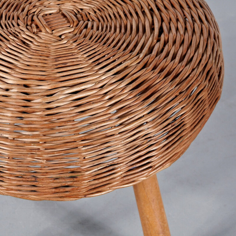 Wicker Stool by Tony PAUL - 1950s