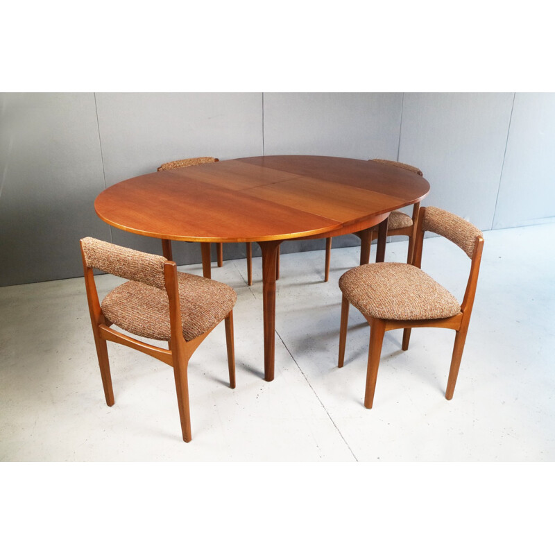 Vintage Mcintosh dining table set and 6 upholstered wool chairs - 1970s