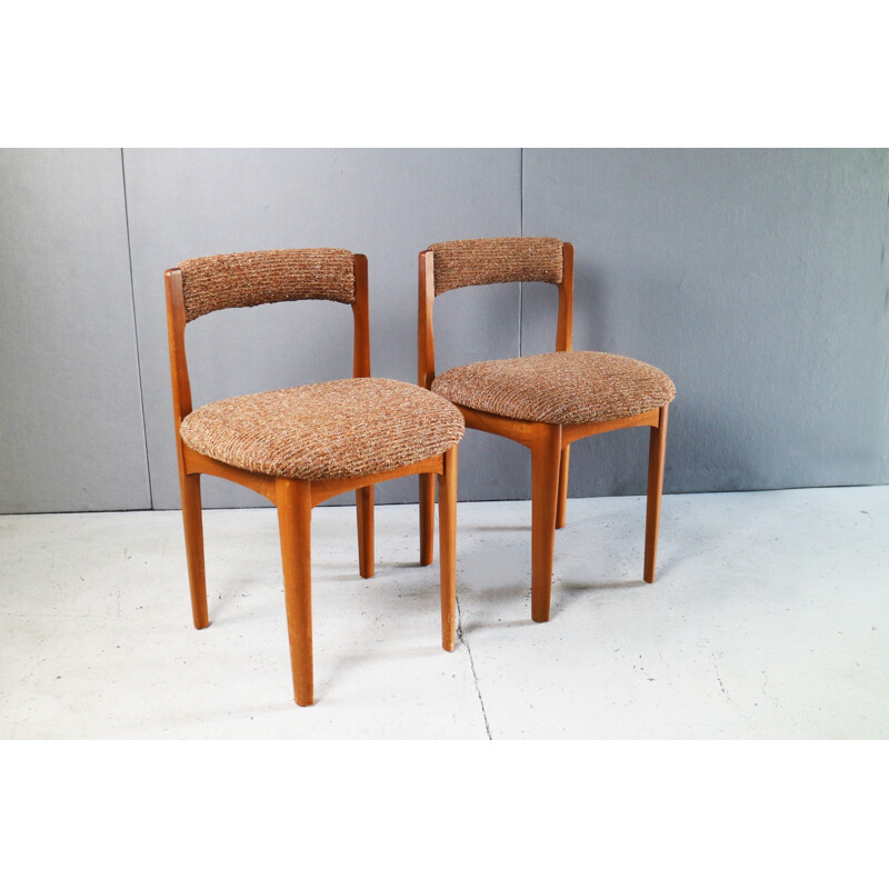 Vintage Mcintosh dining table set and 6 upholstered wool chairs - 1970s