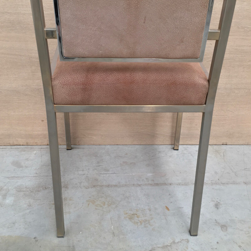 Set of 6 suede and chrome dining chairs - 1980s