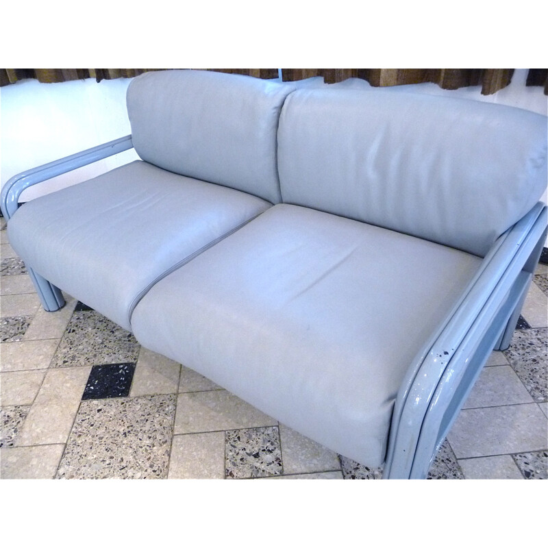 Pareja de sofás vintage de cuero de Gae Aulenti para Knoll International, Italia 1970