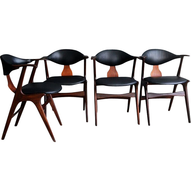 Set of 4 cowhorn chairs - 1960s