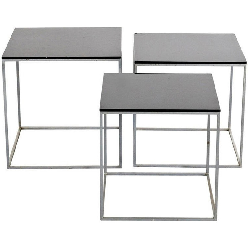 Vintage chrome-plated steel nesting tables PK71 by Poul Kjaerholm for E. Kold Christensen, 1960