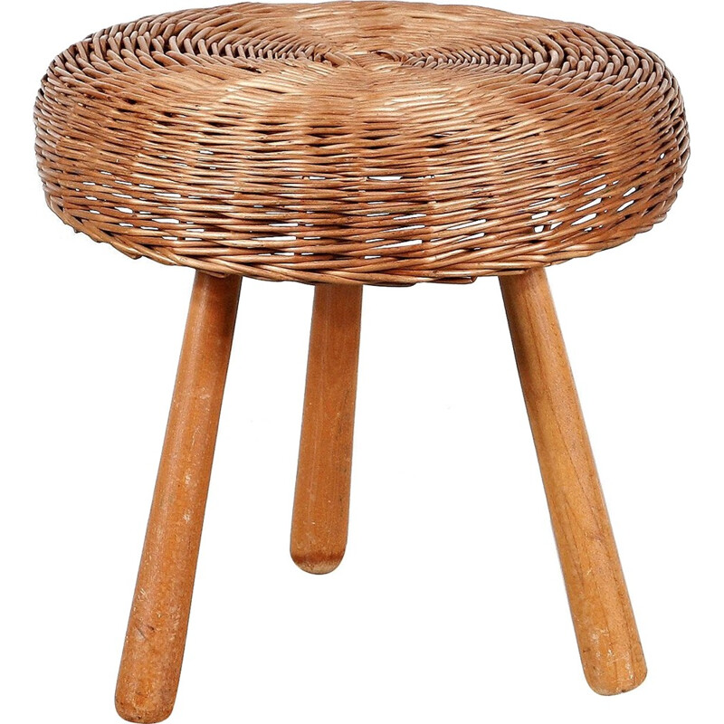 Tabouret en osier de Tony PAUL - 1950