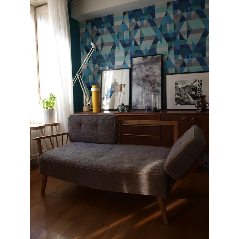 Daybed in wood and fabric - 1950s