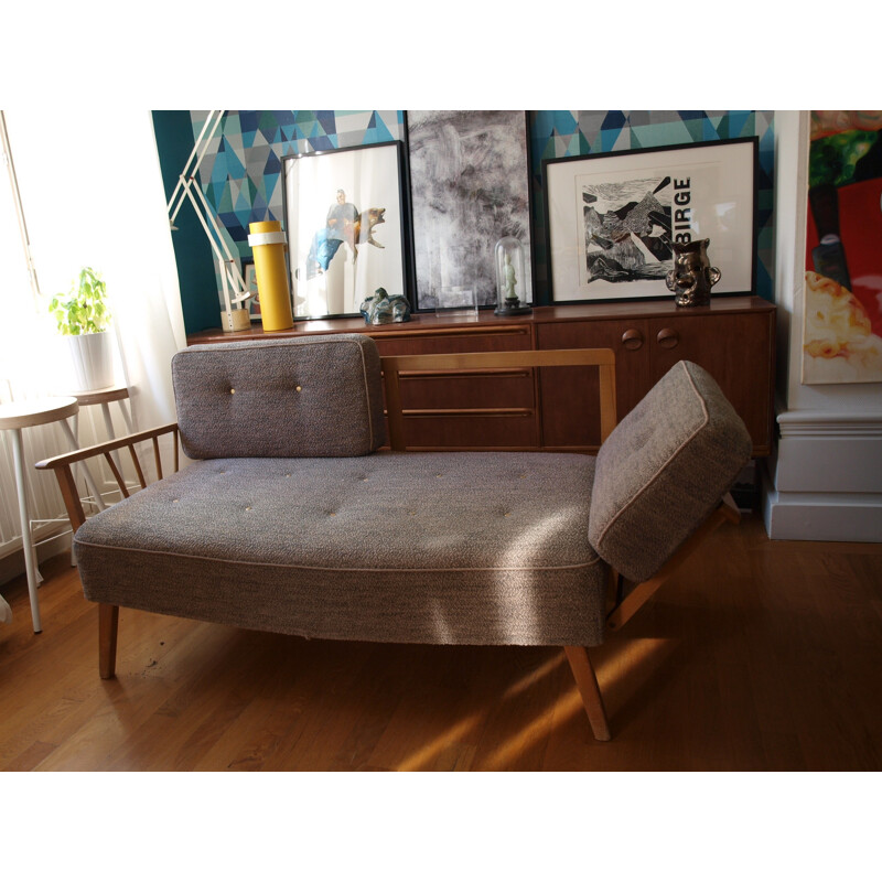 Daybed in wood and fabric - 1950s