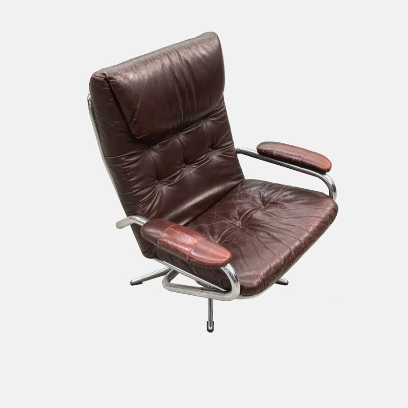 Leather and Chrome lounge chair - 1970s