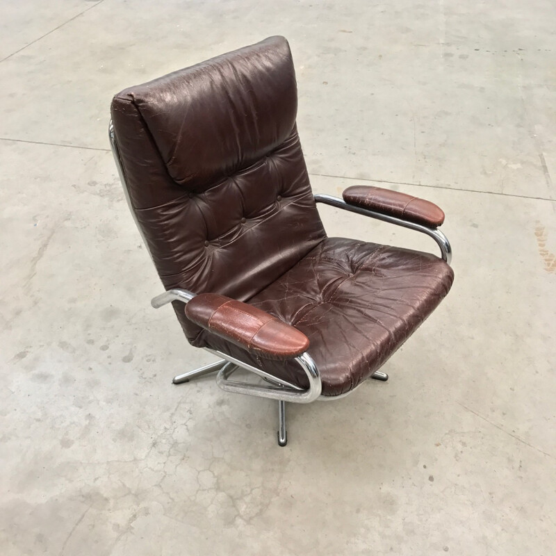 Leather and Chrome lounge chair - 1970s