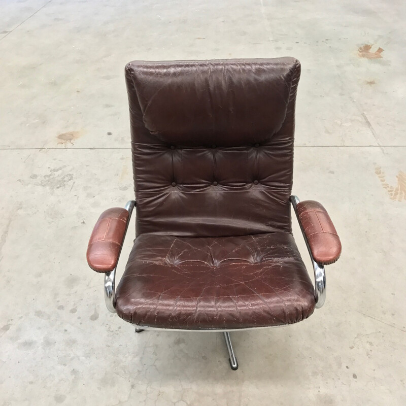 Leather and Chrome lounge chair - 1970s