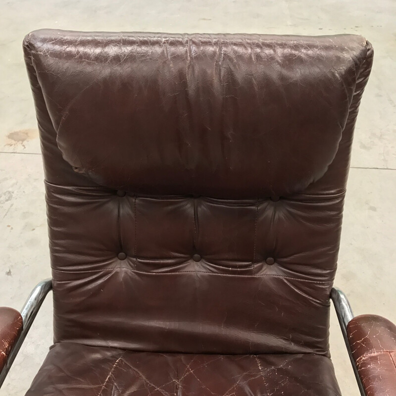 Leather and Chrome lounge chair - 1970s