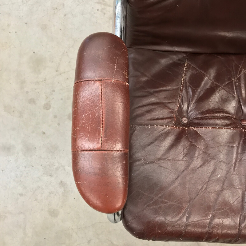 Fauteuil lounge en cuir et chrome - 1970