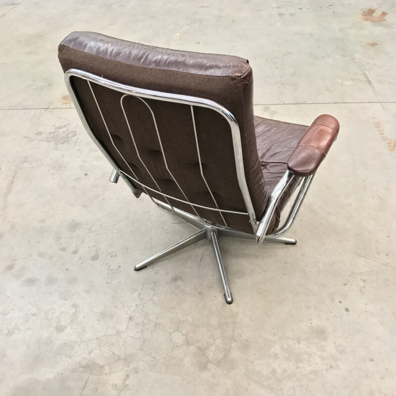 Fauteuil lounge en cuir et chrome - 1970