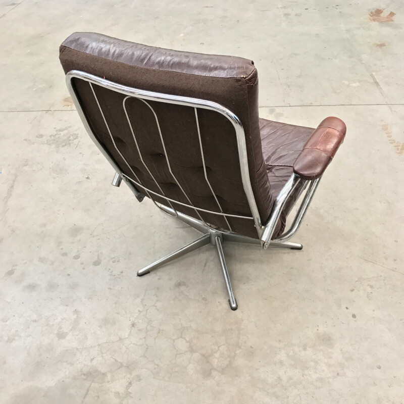 Leather and Chrome lounge chair - 1970s