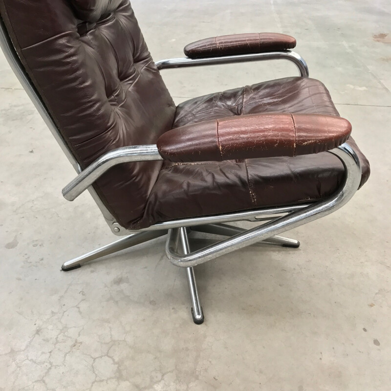 Leather and Chrome lounge chair - 1970s