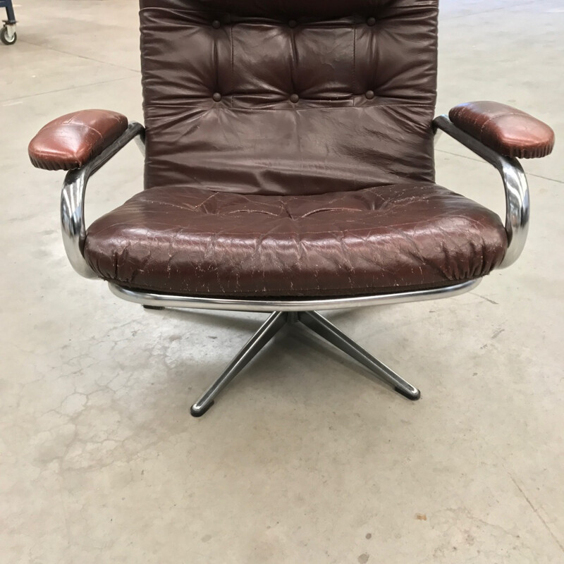 Leather and Chrome lounge chair - 1970s