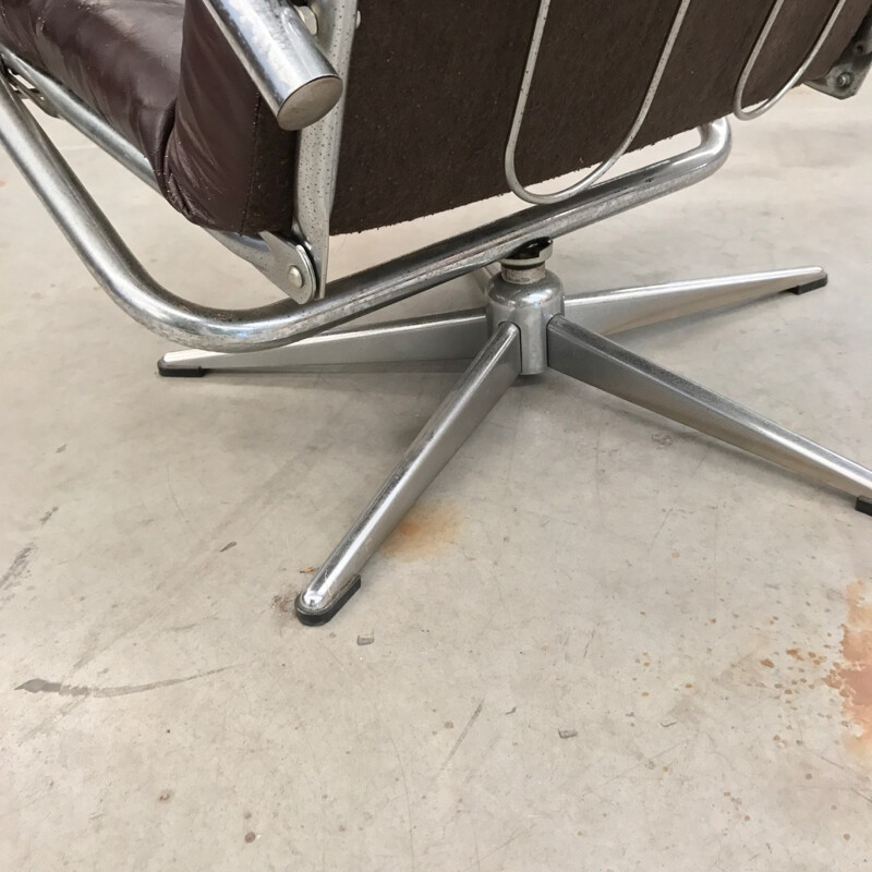 Fauteuil lounge en cuir et chrome - 1970