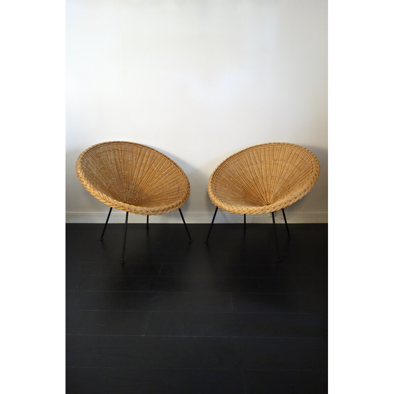 Pair of French rattan armchairs - 1950s