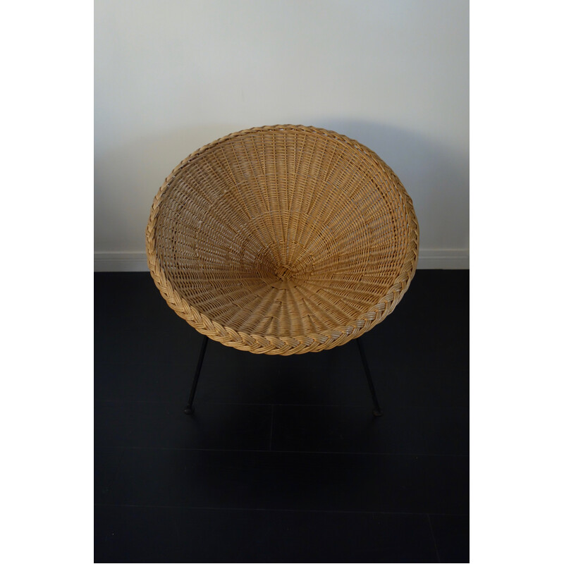 Pair of French rattan armchairs - 1950s