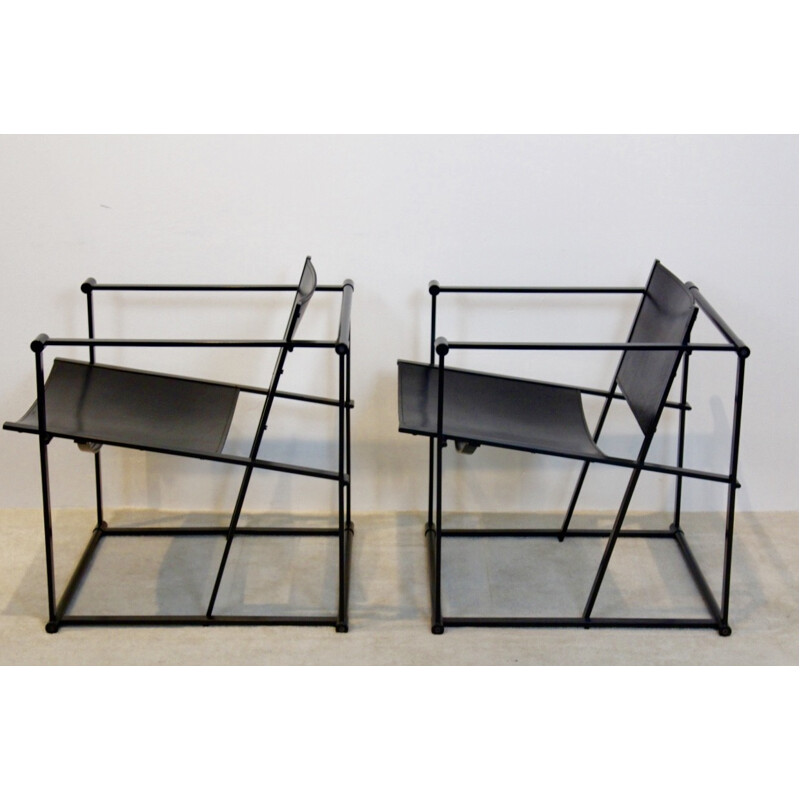 FM62 Cubic Leather Lounge Chairs by Radboud van Beekum for Pastoe - 1980s