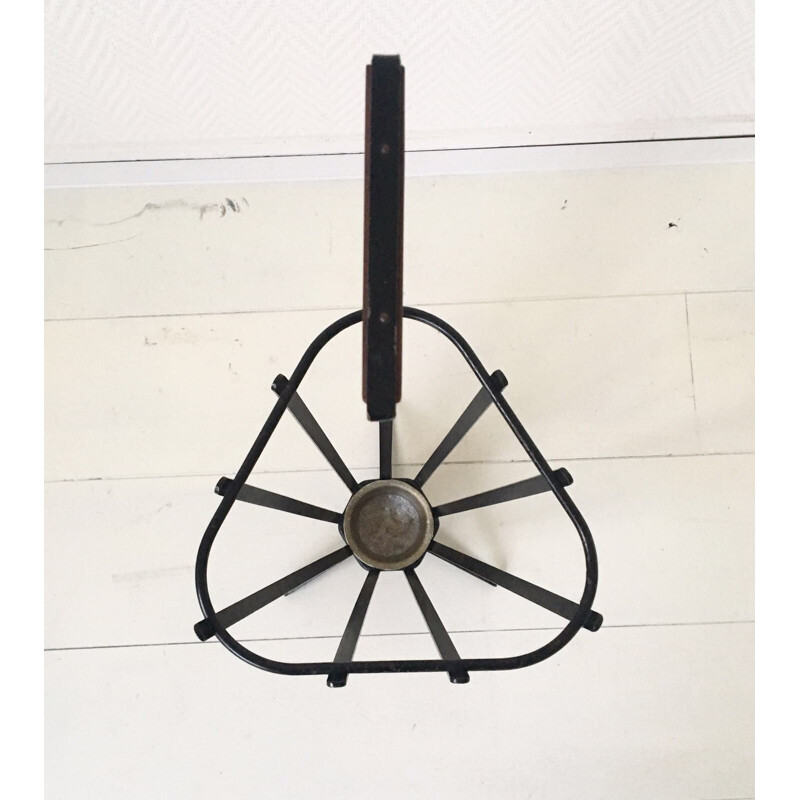 Vintage metal and teak tripod umbrella stand, Europe 1950