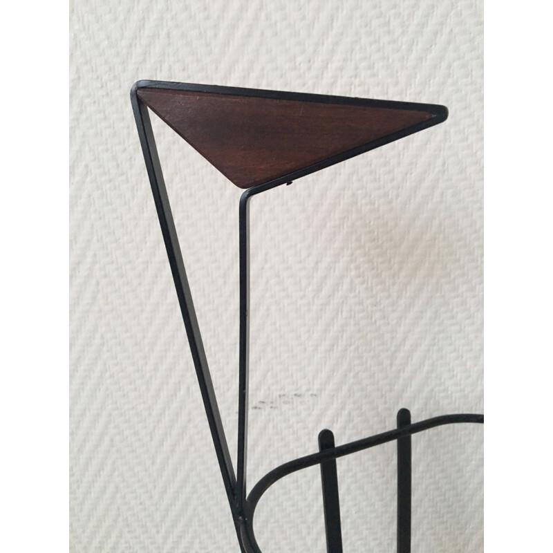 Vintage metal and teak tripod umbrella stand, Europe 1950