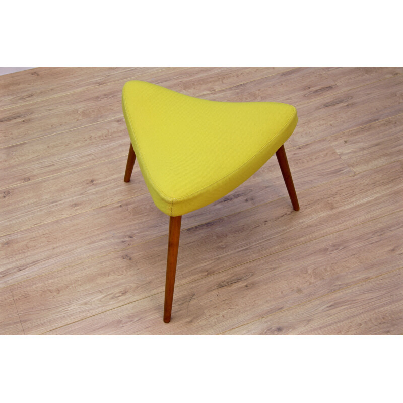 Tabouret-triangle vintage scandinave jaune en teck - 1960