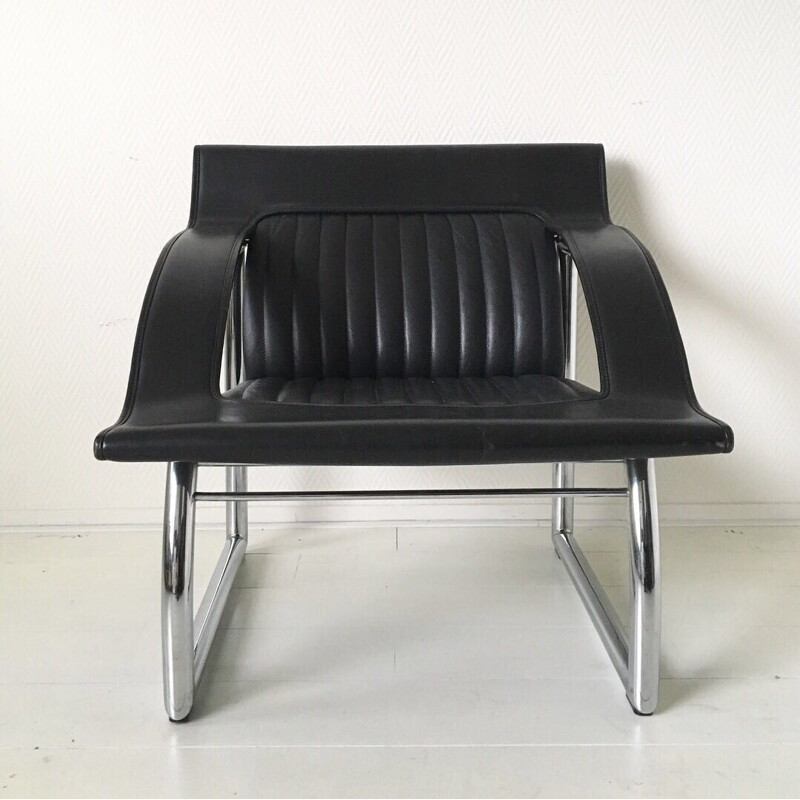 De Sede DS-127 Rare Black Leather Sofa and Lounge Chair by Gerd Lange - 1980s