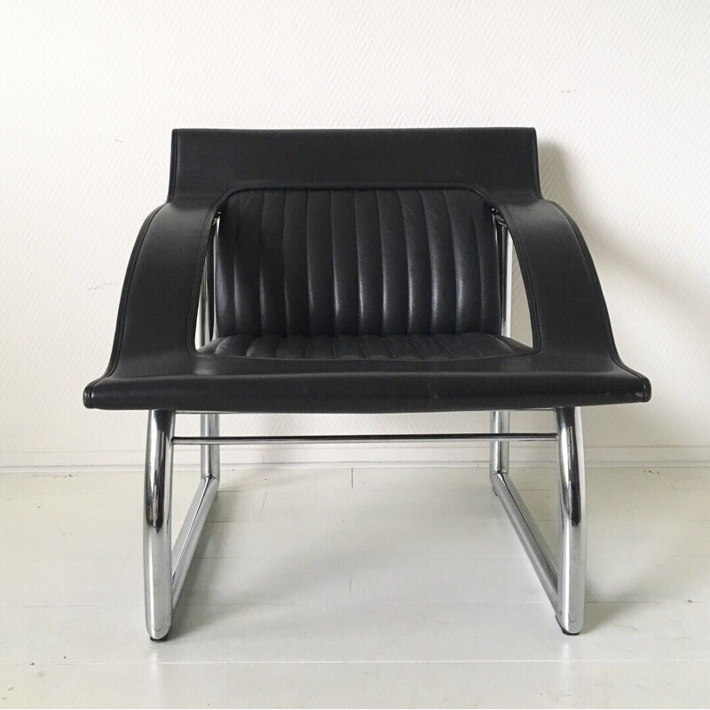 Sofá y sillón de cuero negro Raro De Sede DS-127 por Gerd Lang - 1980