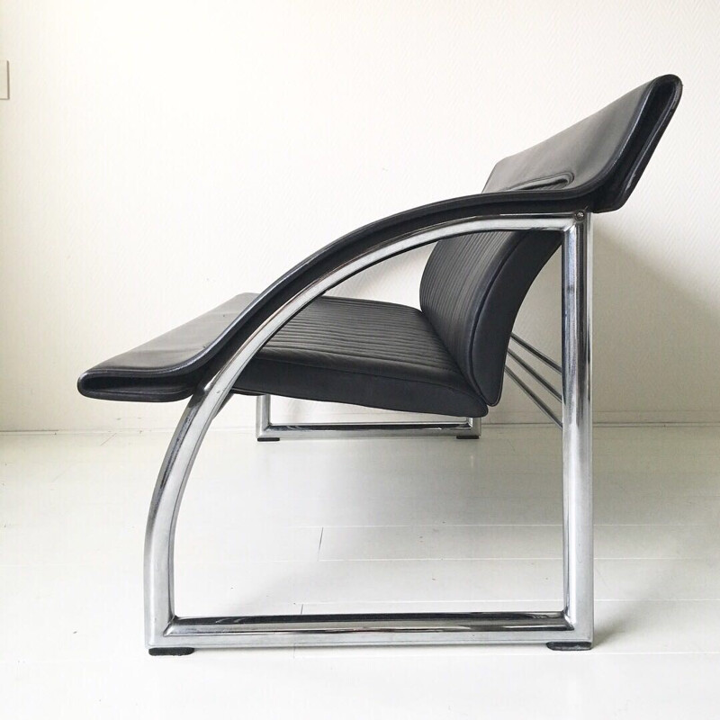 Sofá y sillón de cuero negro Raro De Sede DS-127 por Gerd Lang - 1980