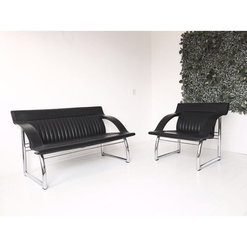 De Sede DS-127 Rare Black Leather Sofa and Lounge Chair by Gerd Lange - 1980s