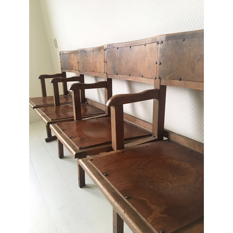 Set of 4 vintage wooden movie chairs by Luterma, 1940