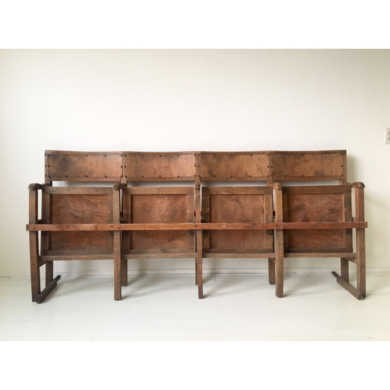 Set of 4 vintage wooden movie chairs by Luterma, 1940