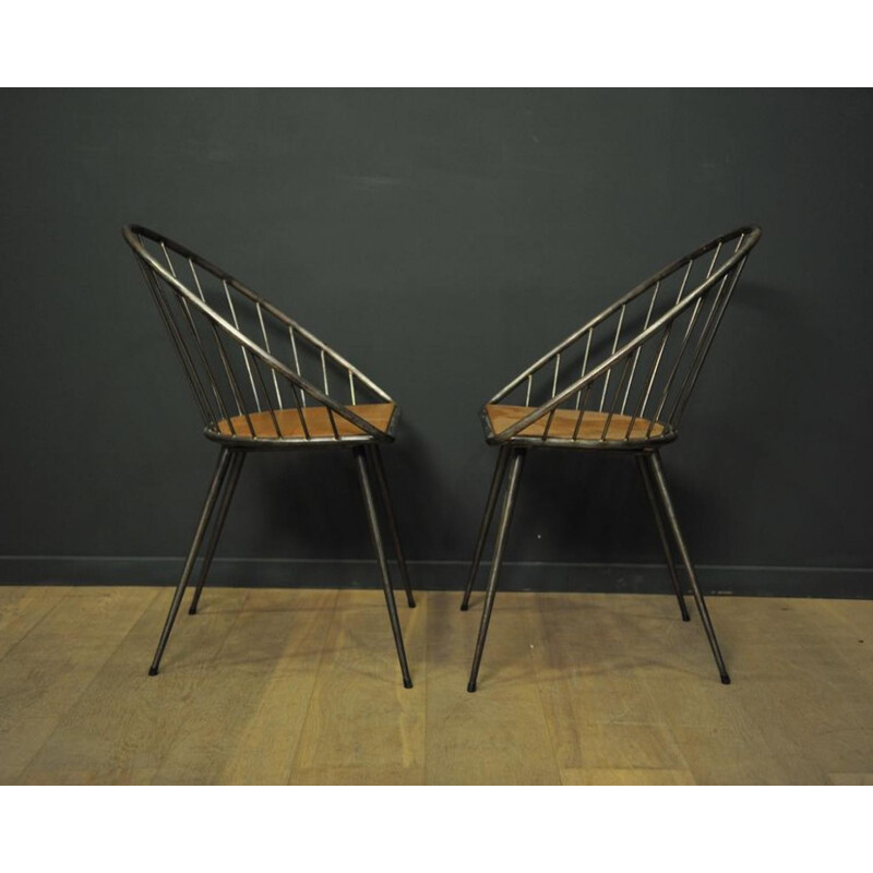 Pair of chairs in wood and metal - 1940s