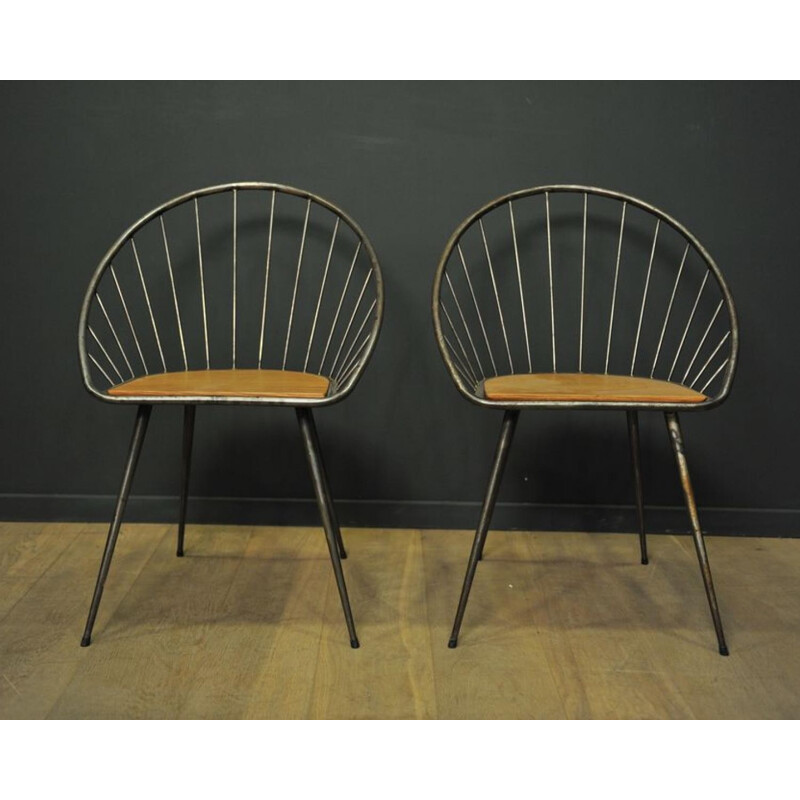 Paire de chaises en bois et métal - années 40